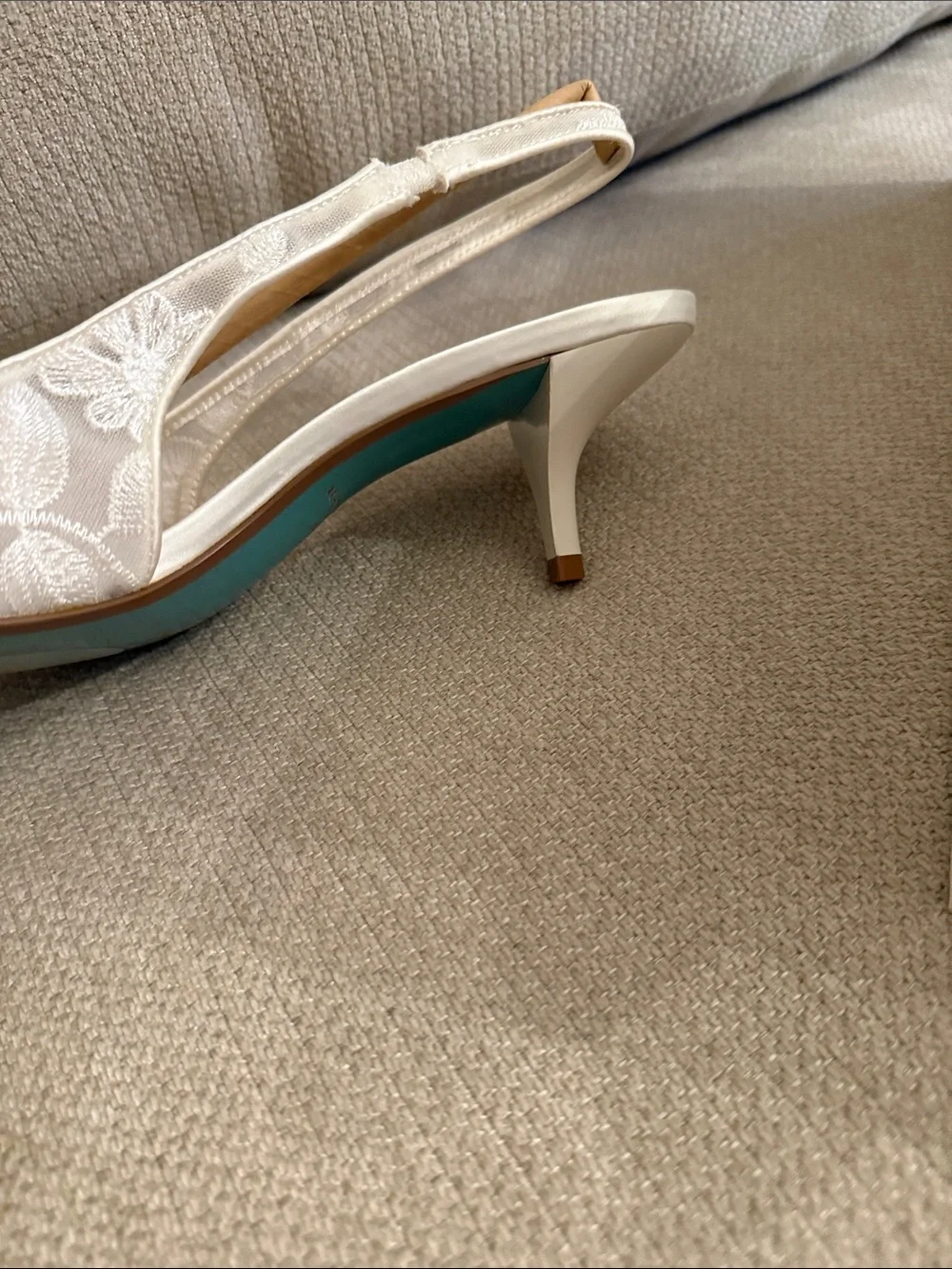 Wedding Ivory Floral Embellished Slingback Pumps - Something Blue. Betsy Johnson